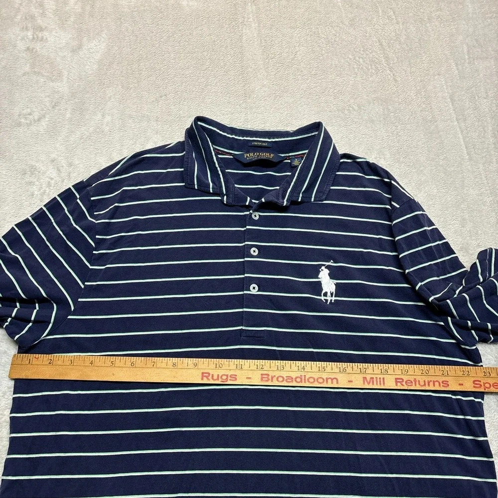 Ralph Lauren Polo Golf Shirt Mens L Justin Thomas Big Pony‎ AJGA Striped Blue